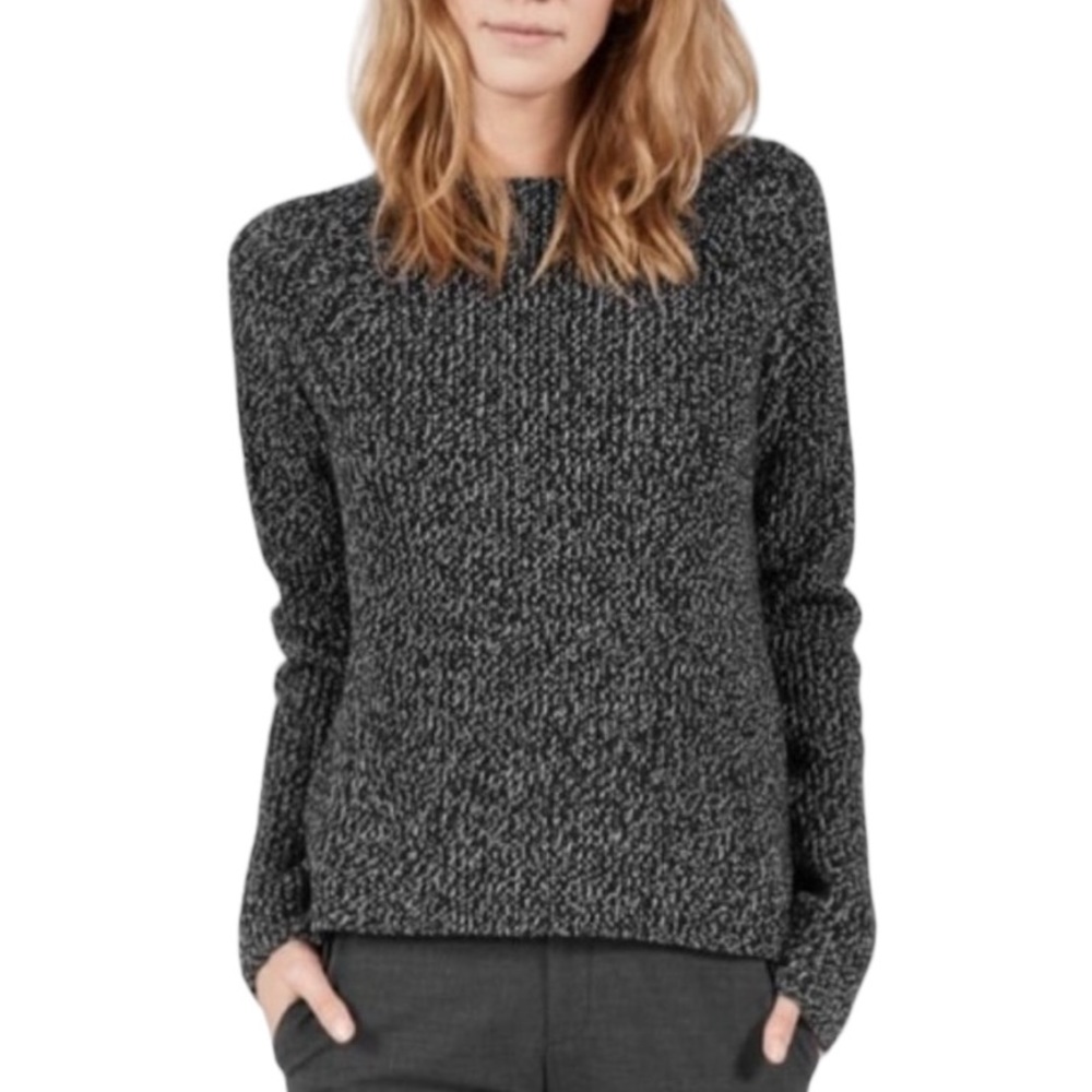 Everlane The Chunky Wide Neck Wool Black & White Marled Sweater - XS